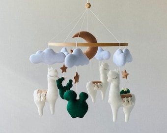 Llama mobile, crib felt mobile, nursery alpaca mobile, baby mobile boy, boho nursery, baby mobile girl, baby shower gift, new born present