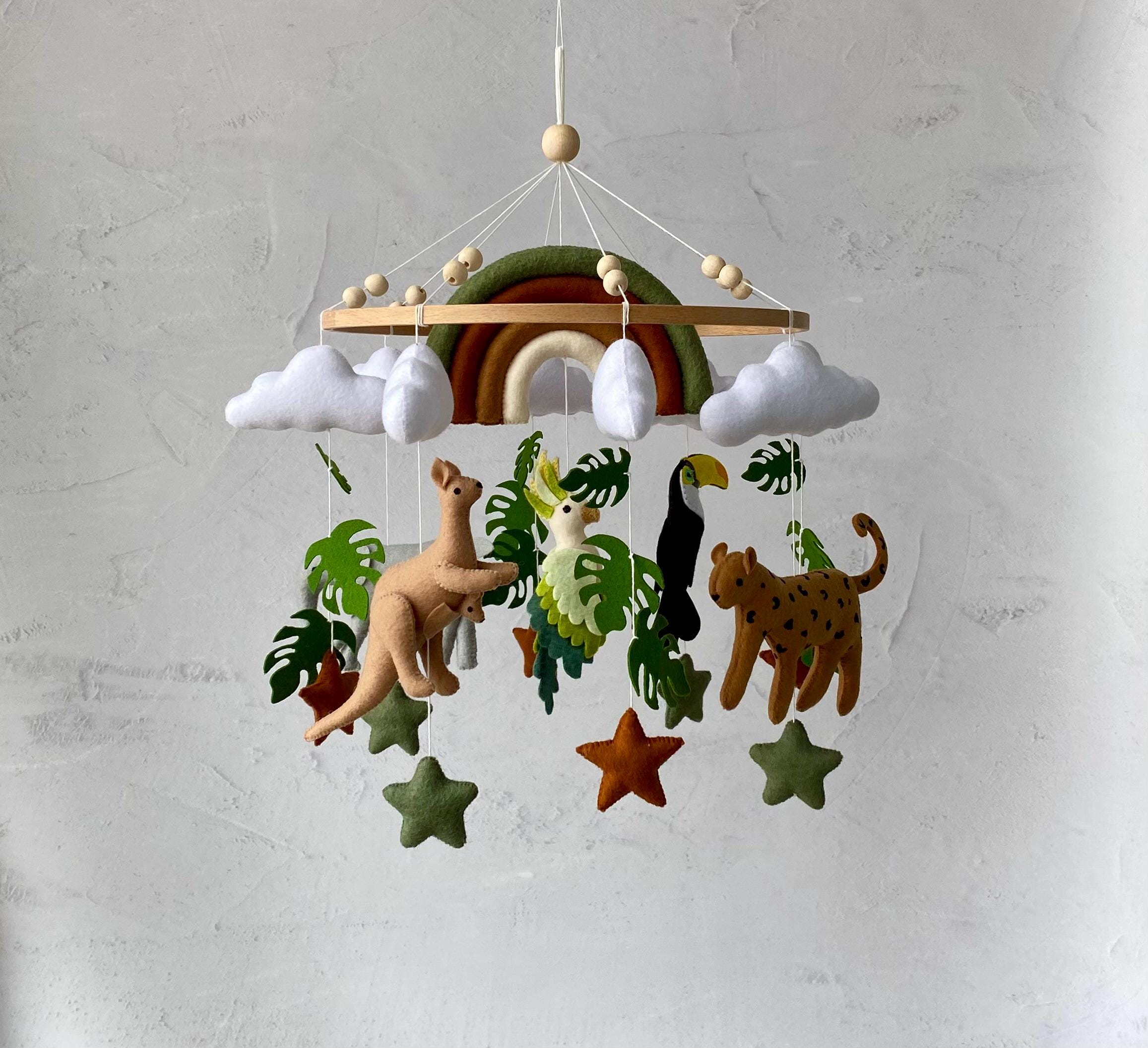 Tropical Baby Mobile For Nursery, Jungle Green Mobile, Safari Animals Boy Nursery Decor, Crib Kids, Newborn Gift
