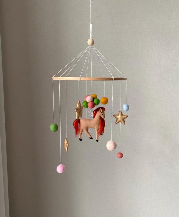 Fire horse mobile, Year of the Fire Horse 2026, crib mobile, baby shower present, mobile with balls, hanging nursery decor, newborn gift.
