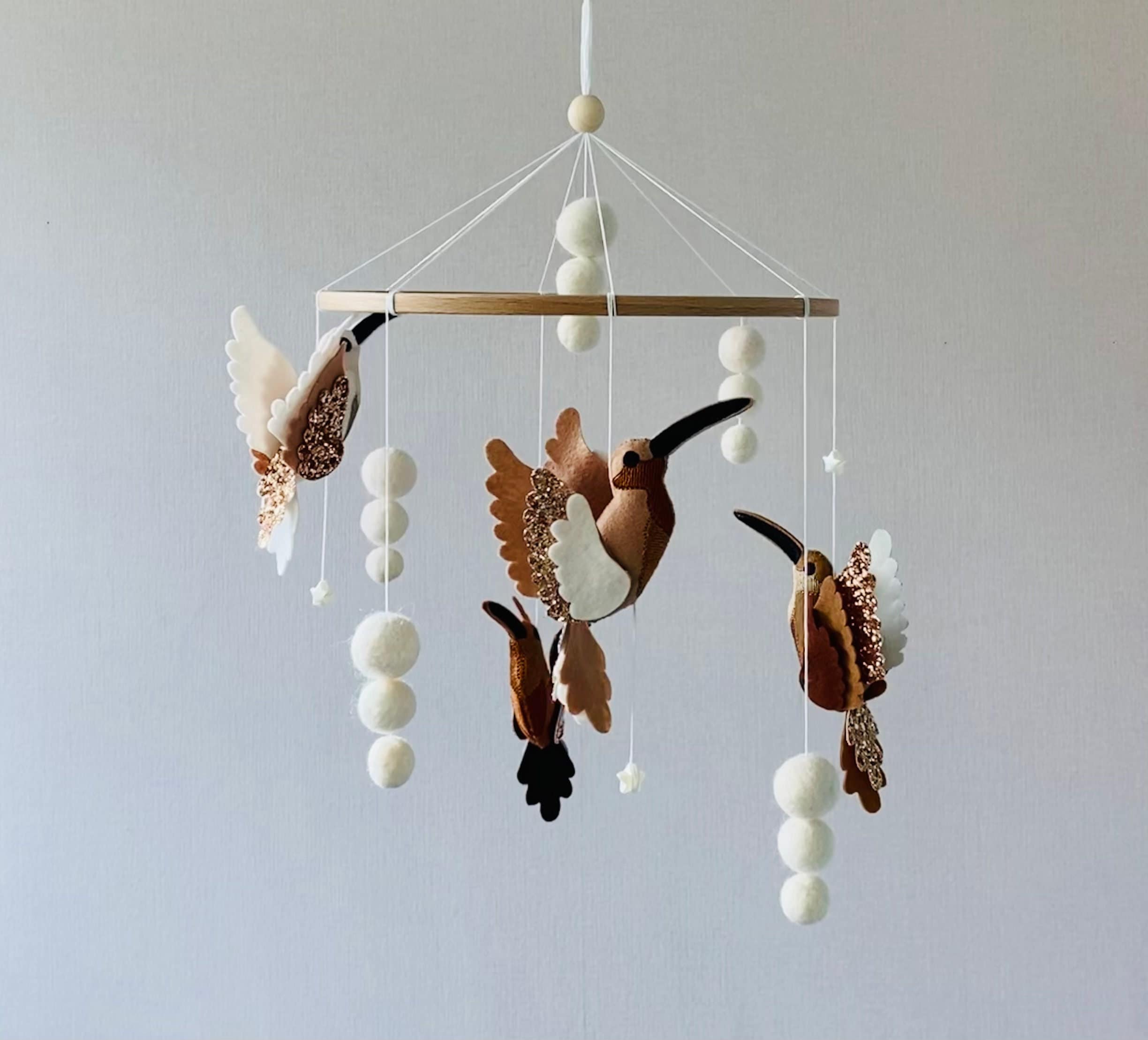 Bird Mobiles for Nursery, Neutral Mobile, Realistic Felt Birds for Girl