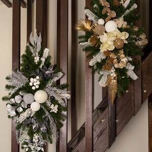 Christmas Swag for Stairs, red Christmas composition on the stairs, Vertical Swags, Christmas for mantel, stairway garland, Christmas decor zdjęcie 8
