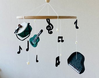 Minimalism mobile with musical instruments, baby girl mobile for nursery, mobile with guitar, Crib mobile, ceiling mobile boy, newborn gift.