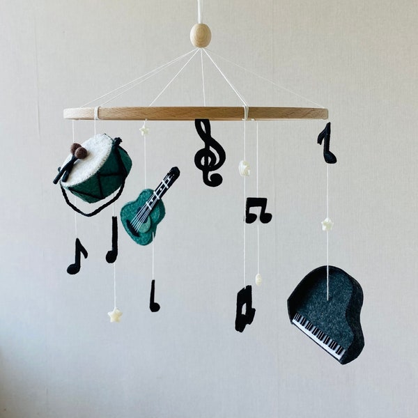 Minimalism mobile with musical instruments, baby girl mobile for nursery, mobile with guitar, Crib mobile, ceiling mobile boy, newborn gift.