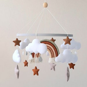 Rainbow  baby Mobile, Baby Bed Decoration, Boho mobile, baby mobile boy, Felt mobile Hanging musical mobile, kit Crib mobile, gender neutral