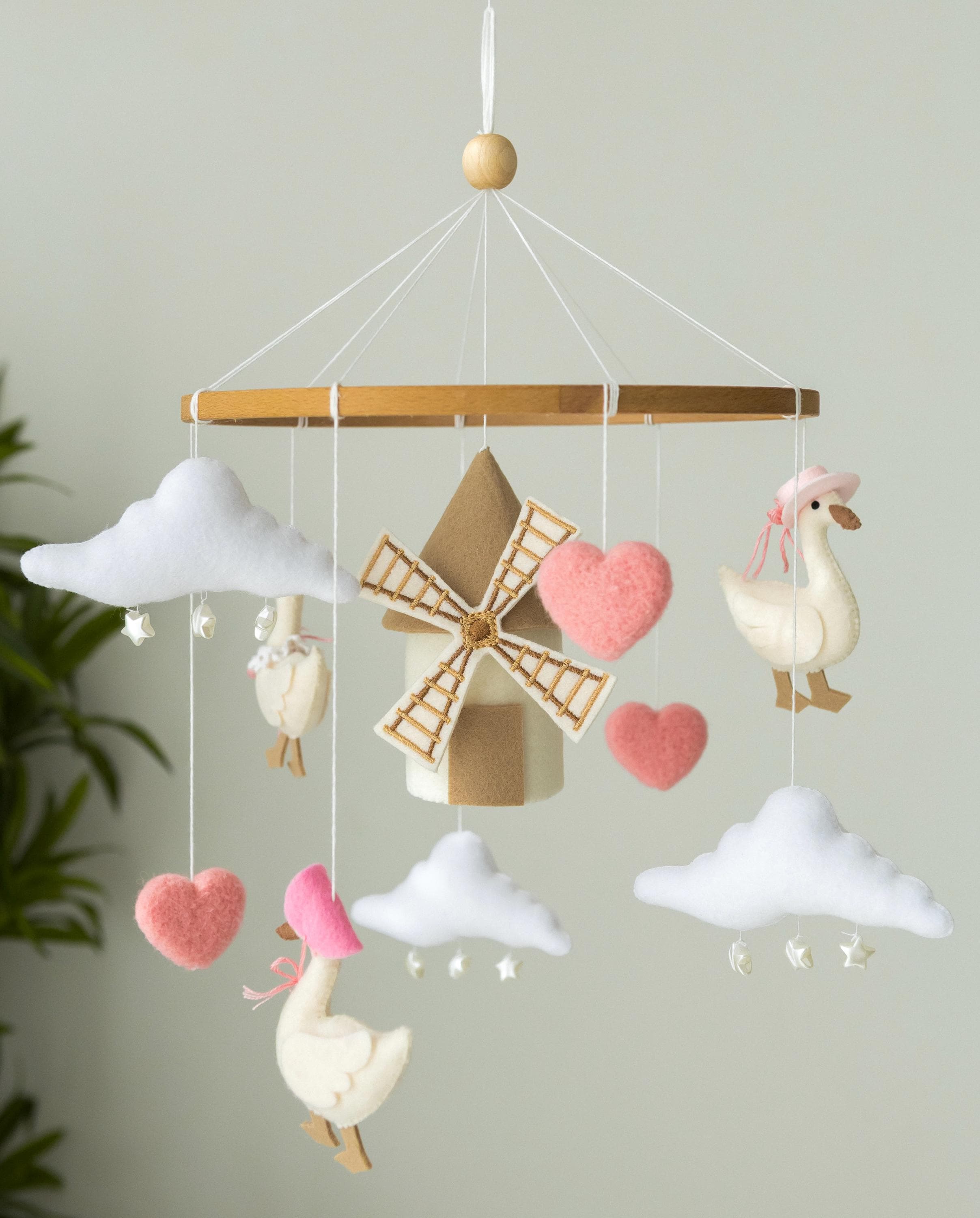 Girl Goose Mobile for Nursery, Pink Crib Mobile, Farm Nursery Decor