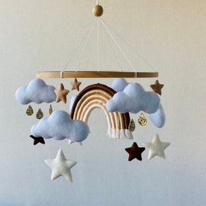 Rainbow  baby Mobile, Baby Bed Decoration, Boho mobile, baby mobile boy, Felt mobile Hanging musical mobile, kit Crib mobile, gender neutral