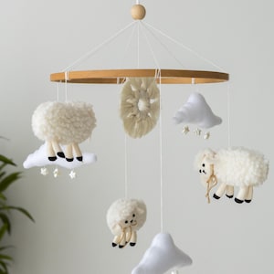 Baby lamb mobile, boho mobile for newborn nursery, neutral mobile, girl crib mobile, ceiling mobile boy, cloud nursery decor, counting sheep