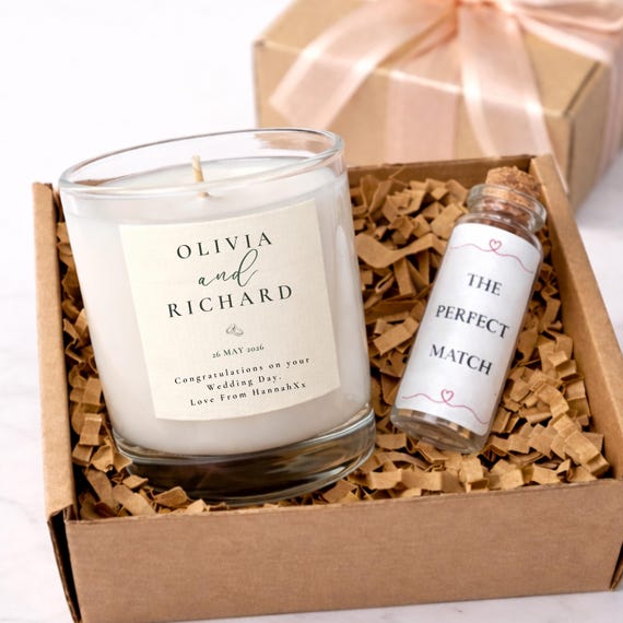 Personalised Wedding Gift Candle – Bride and Groom Keepsake for Couple