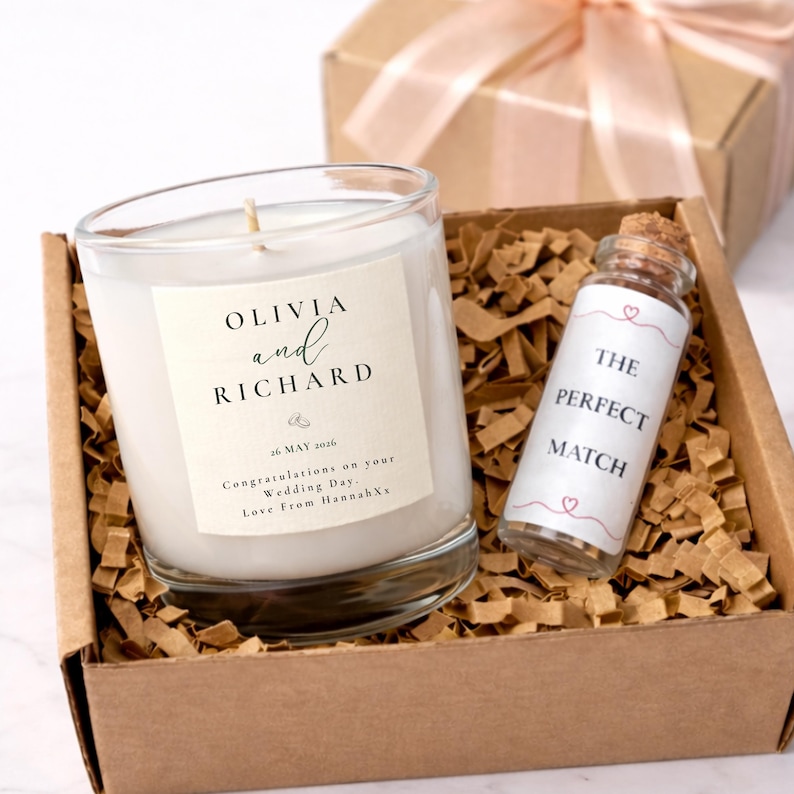 Personalised Wedding Gift Candle – Bride and Groom Keepsake for Couple Clear Jar Set
