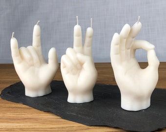 Rock Hand Candle, Peace Sign Finger Candle, OK Hand Gesture Candle, Metal Horns Hand Candle, Decorative Finger Candle, Xmas Funny Candle