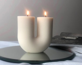 U Shaped Pillar Candle, Ribbed Aesthetic Candle, Arch Sculpture Candle, Gift For Mum Sister Auntie, Coffee Table Decor Candle, Gift For Her