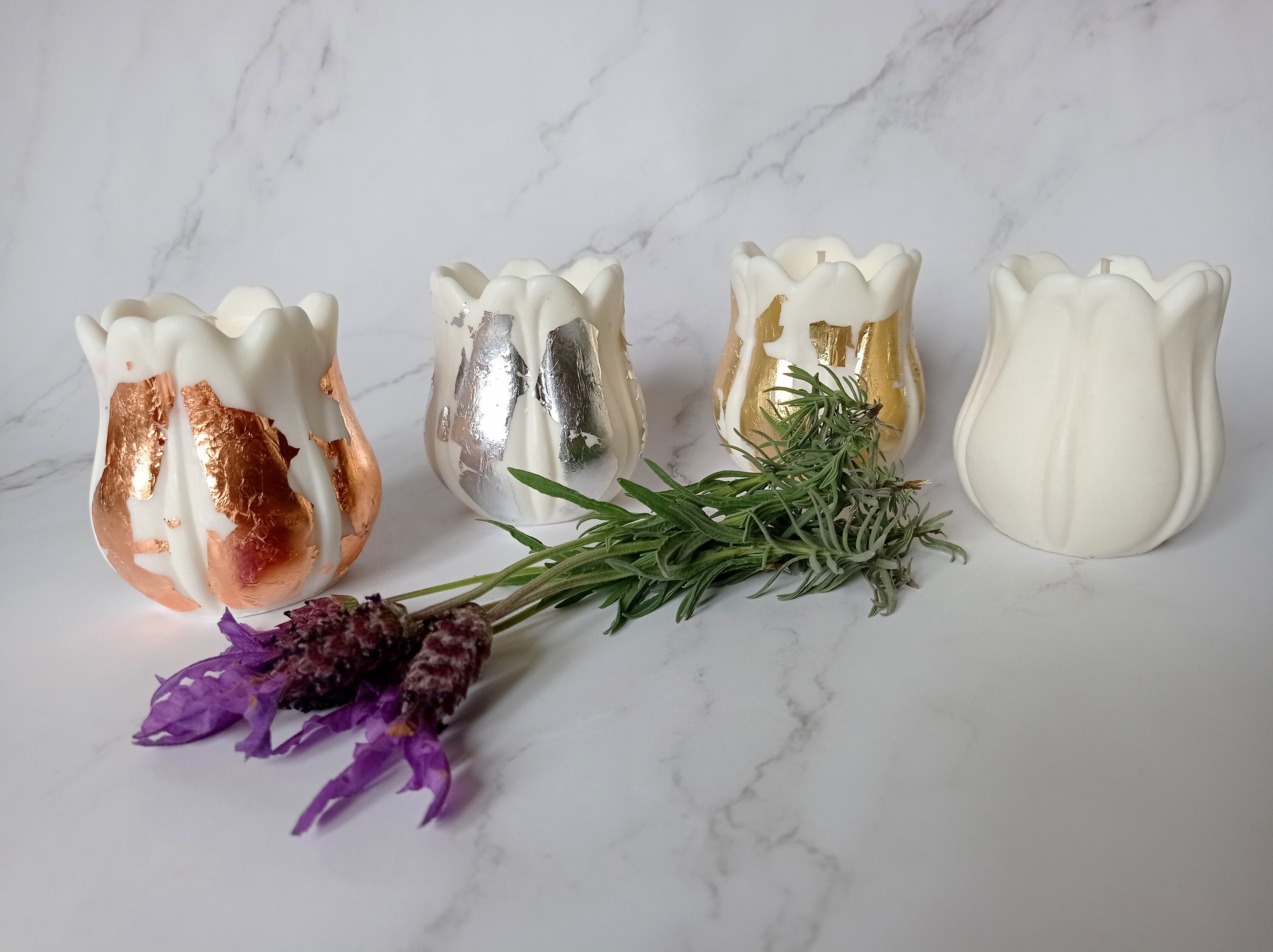 Tulip Shaped Candle Set Gold Leaf Sculpture Candle Scented Etsy