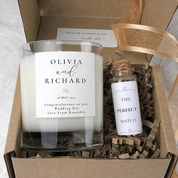 Personalised Wedding Soy Candle Gift Set – Mr & Mrs, Couple Engagement or Anniversary Present