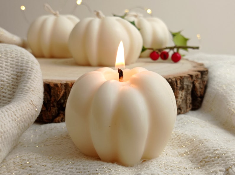 Pumpkin Candle, Autumn Home Decor, Fall Decoration Candle, Cottage Decor, Halloween Pumpkin, Xmas Decorative Gift, Thanksgiving Table Candle image 1