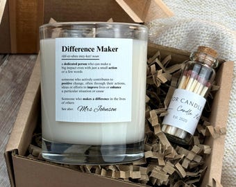 Vela de soja personalizada que marca la diferencia: regalo para maestros, mentores y entrenadores.