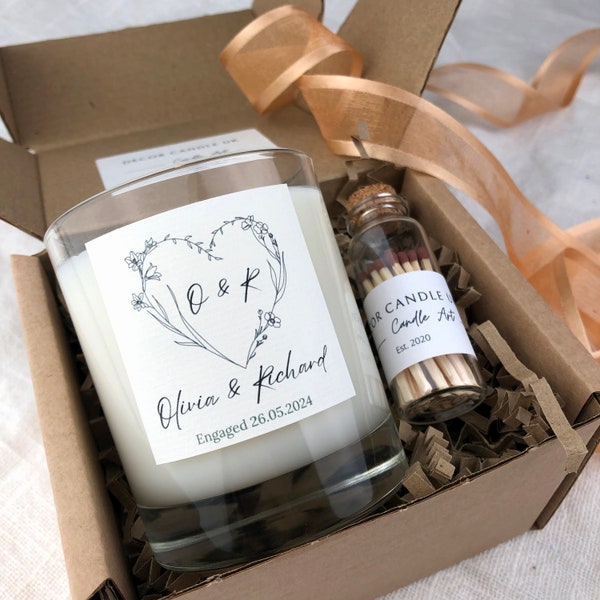 Bougie de fiançailles pour couple, cadeau de mariage, nom et date personnalisés, cadeau de félicitations, cadeau d'anniversaire pour une amie, cadeau pour elle