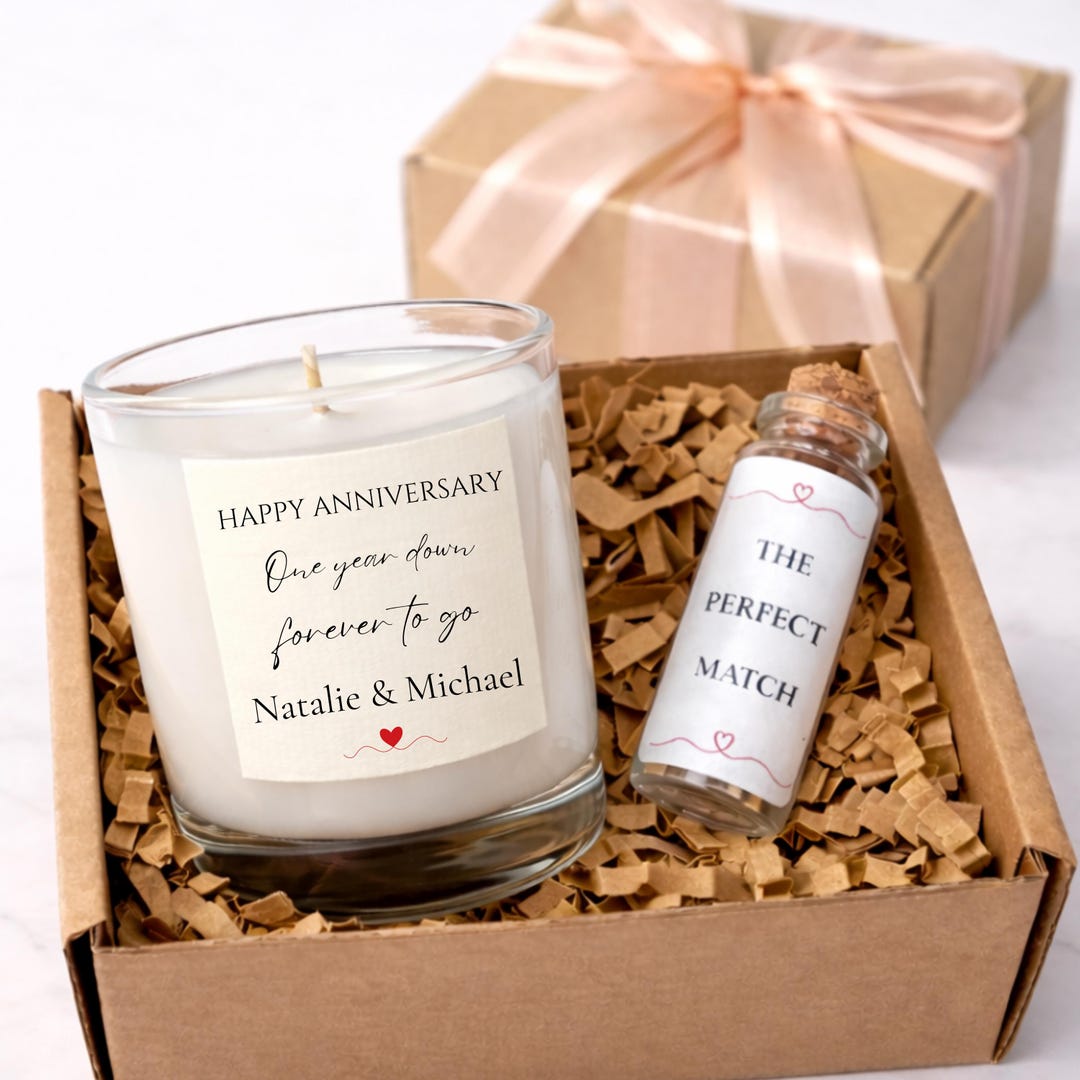 Personalised 1st Anniversary Candle – Paper Anniversary Gift for Couple ...