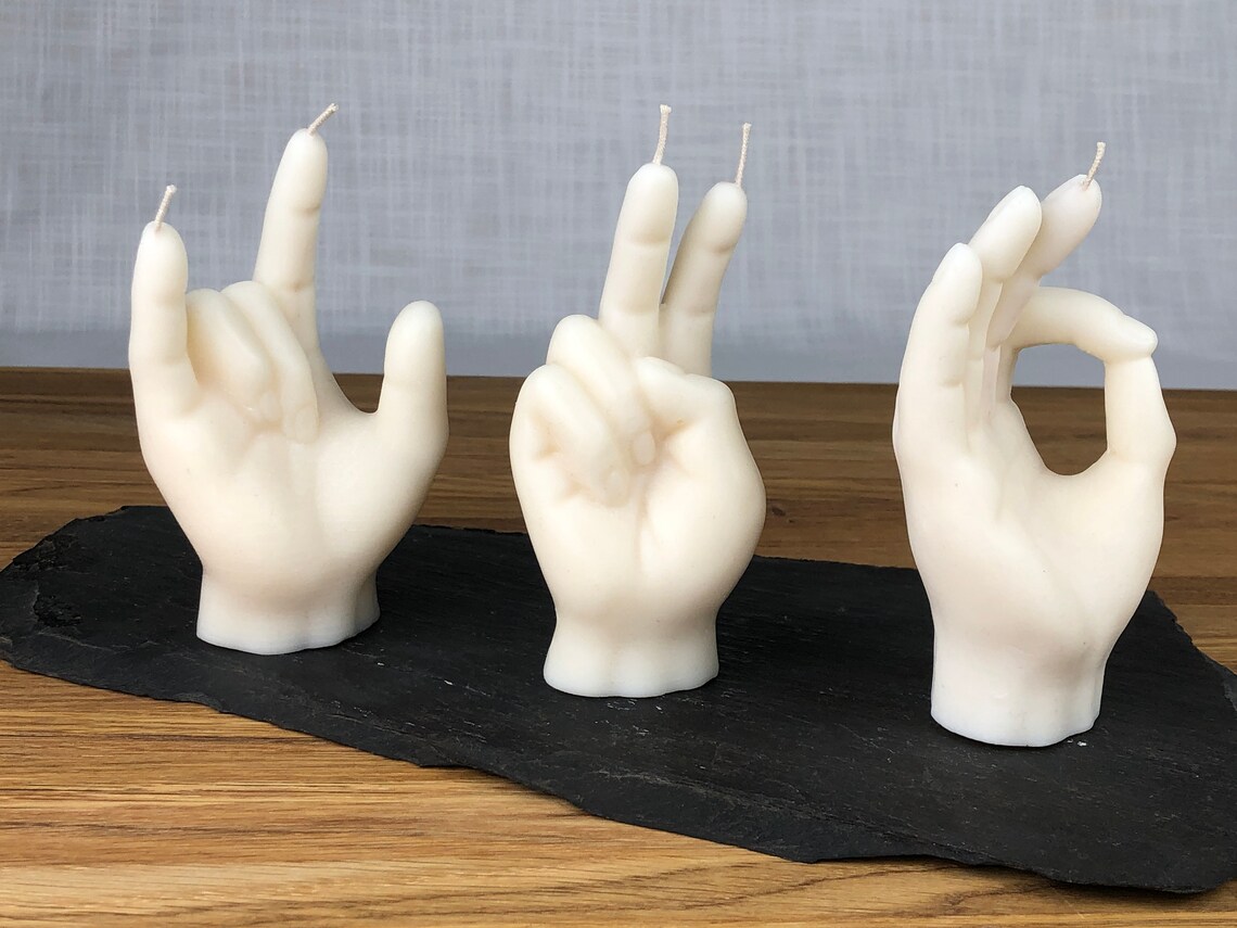 Rock Hand Candle Peace Sign Finger Candle OK Hand Gesture Etsy UK