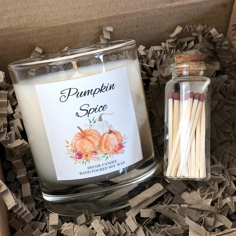 Pumpkin Spice Soy Candle Set: Autumn Home Decor, Cosy Scent Clear Jar &Match SET