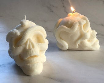 Skull Snake Candle, Skeleton Gothic Candle, Skull Head Halloween Candle, Witch Decorative Candle, Skull Witchcraft Candle, Goth Candle