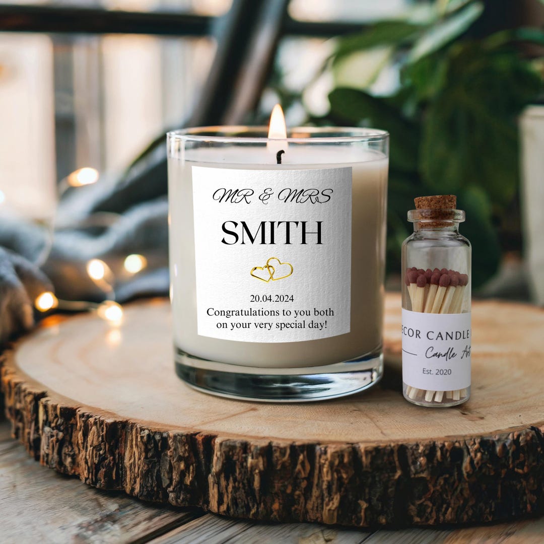 Personalised Wedding Candle: Soy Wax Engagement Gift, Mr & Mrs Keepsake ...