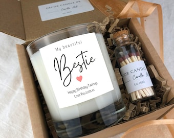 Bougie cadeau de l'amitié, cadeau personnalisé pour meilleure amie, cadeau d'anniversaire bestie, coffret cadeau bougie parfumée, bougie message, cadeau travail bestie