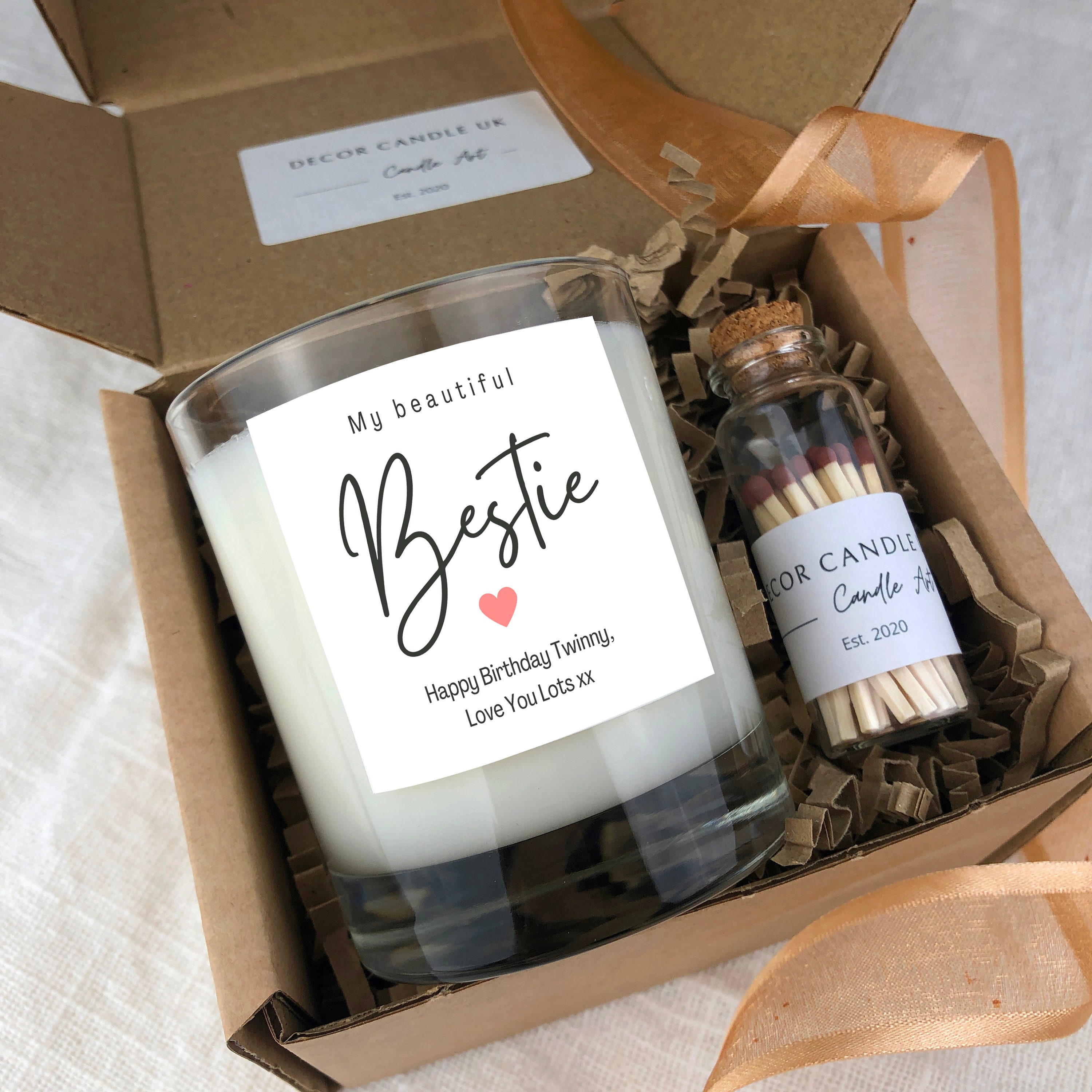 Personalised Bestie Soy Candle Gift Box: Friendship Candle with Matches