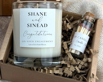 Personalised Engagement Gift Box with Matches - Custom Congratulations Candle for Couples
