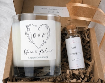 Personalised Engagement Candle Gift Set with Matches, Wedding Keepsake for Couples