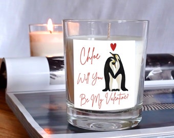 Valentines Day Gift, Personalised Love Candle, Be My Valentine, Cute Romantic Candle, Penguin Gift Couple, Girlfriend Boyfriend, Galentines