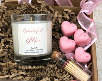 Mothers Day Gift, Personalised Candle For Mum, Candle Hamper Box, Nanny Gift, Heart Wax Melts, Birthday Gift Her, Sister Auntie Women Gift