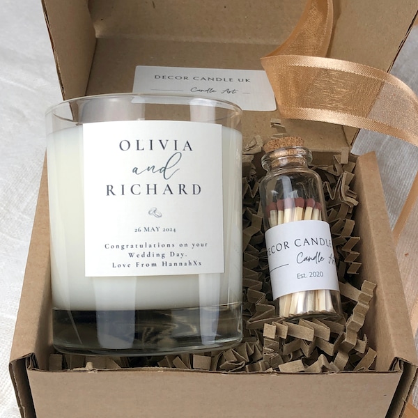 Personalised Wedding Soy Candle Gift Set – Mr & Mrs, Couple Engagement or Anniversary Present