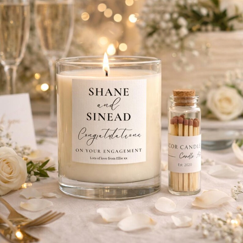 Personalised Engagement Gift Box with Matches - Custom Congratulations Candle for Couples image 3