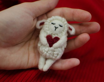 Sheep brooch with heart for Valentine's Day