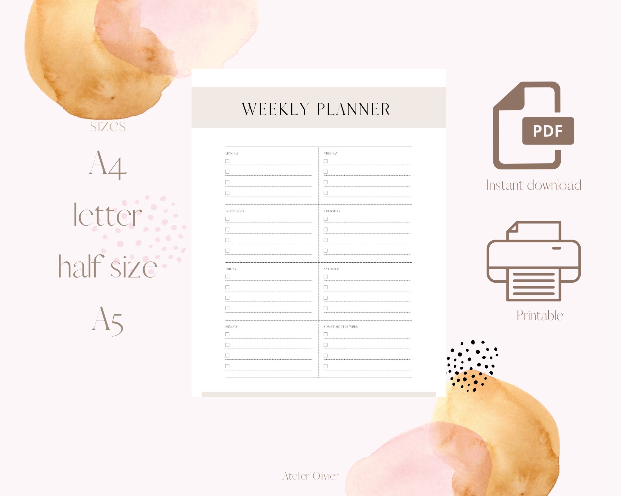 Weekly Planner Printable to Do List - Print at Home Diary Calendar Page ...
