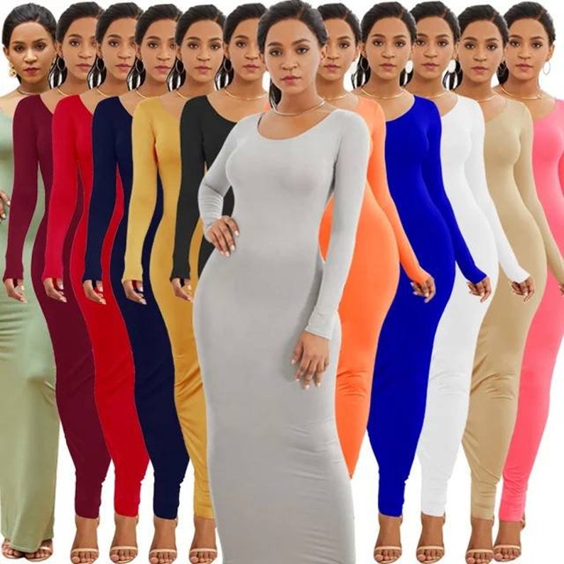 Women's Maxi Bodycon Dress Long Sleeve Bodycon Dress Etsy