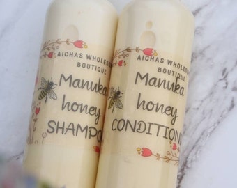 Hair Growth Shampoo and Conditioner Set Coconut Oil, Manuka Honey, Aloe Vera - Hair Care for Dry & Sensitive Scalp - Sulfate Free Shampoo