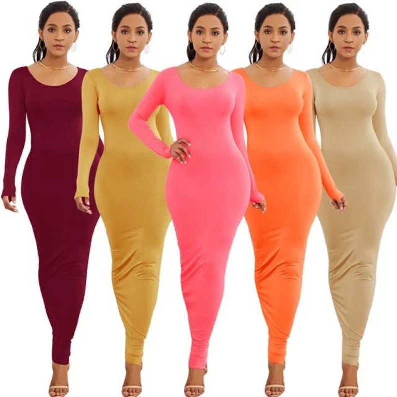 Women's Maxi Bodycon Dress Long Sleeve Bodycon Dress Etsy