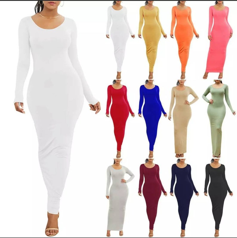 Women's Maxi Bodycon Dress Long Sleeve Bodycon Dress Etsy UK