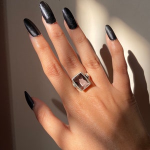 Natural Smoky Quartz Ring, 925 sterling Silver Rectangle Cut Ring, Handmade Quartz Jewellery, Brown GemStone Ring