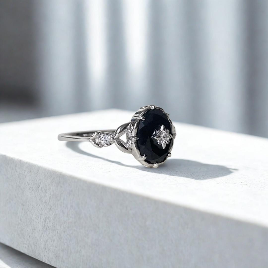 ブラックオニキスのヴィンテージアールデコリング（925スターリング