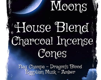 Ozark Moons HOUSE BLEND Charcoal Incense Cones - Soothing Nag Champa, Dragon's Blood, Egyptian Musk, and Warm Amber Blend - Meditation