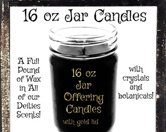 16 oz Soy Candles  – Altar Offering and Ritual Candles, Scented Handmade with crystals and botanicals - Pagan Wiccan Wicca Mythology Gift