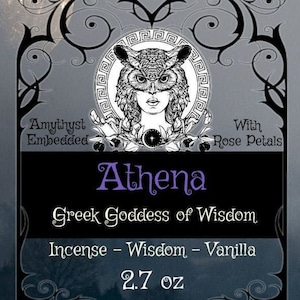 ATHENA Goddess of Wisdom Ritual or Offering Candles or Wax Melts with Amethyst Crystals and Dried Rose Petals - Pagan Wiccan Wicca