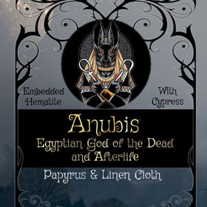 ANUBIS aka Anpu Inpu Egyptian God of the Dead and the Underworld Wax Melts or Candles With Hematite & Cypress - Pagan Wiccan Offering Tarts