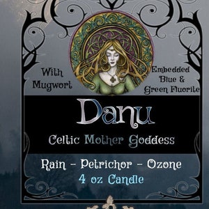 DANU Celtic Mother Goddess 4 oz Candle Tin - Rain, Petrichor, Ozone with Mugwort - Pagan, Wiccan, Druid, Witch, Witchy, Offering, Ritual