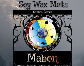 MABON Sabbat Soy Wax Melts with Carnelian Crystals and Chamomile Flowers Candle Tin or Tarts Highly Scented - Pagan Wiccan Wicca Autumn Fall