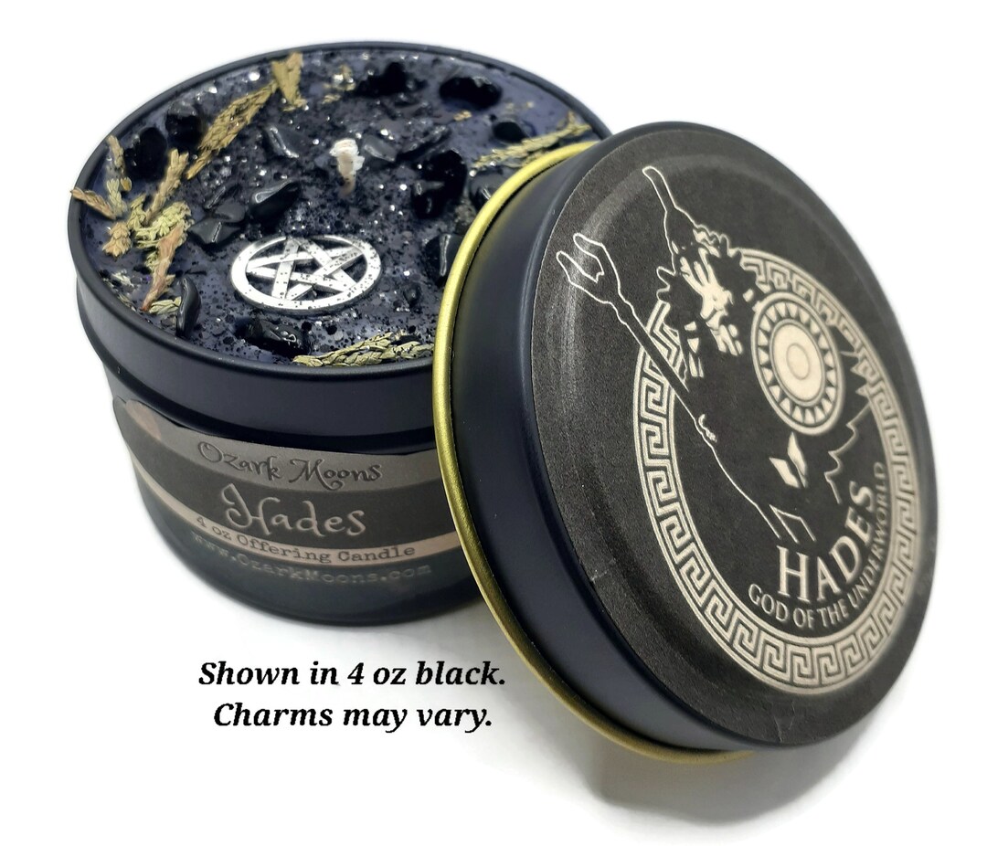 HADES 4 Oz Candle Greek God of the Underworld With Obsidian and Cypress Pagan Wiccan Offering