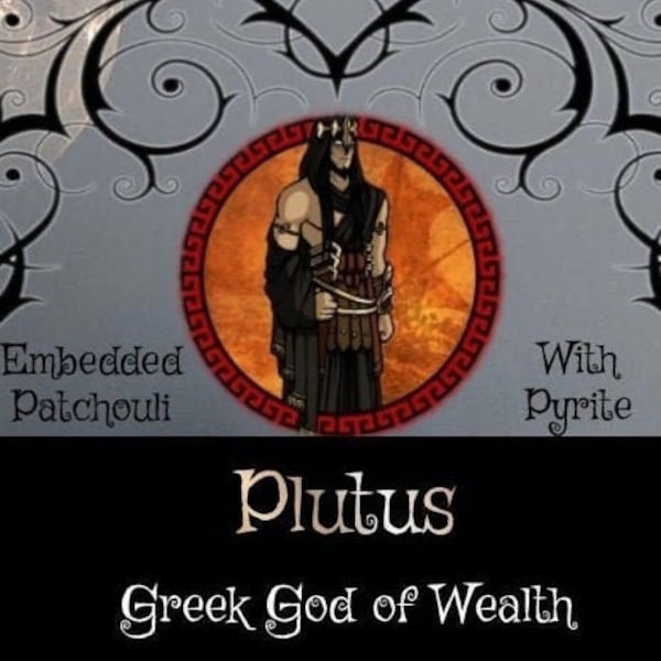 PLUTUS Greek God of Wealth - Offering Wax with Patchouli and Iron Pyrite Crystals - Soy Candle Tarts Highly Scented - Pagan, Wicca, Wiccan