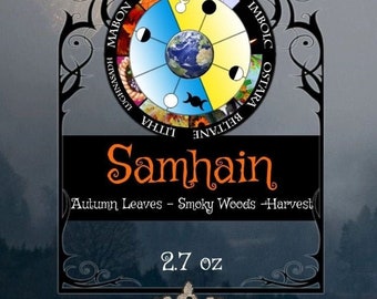 SAMHAIN Sabbat Candle Tins or Wax Melts with Black Obsidian and Calendula Petals Black Soy Candle Tarts Highly Scented - Pagan Wiccan Wicca